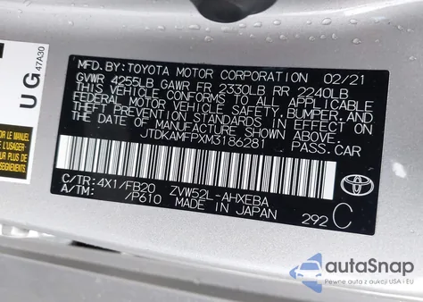 2021 Toyota Prius Prime Le from USA, damaged, VIN JTDKAMFPXM3186281